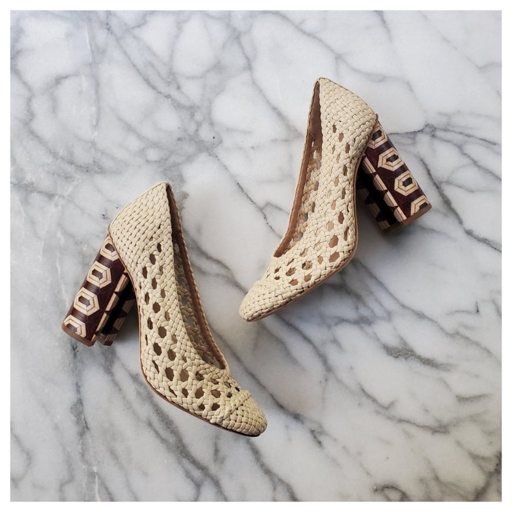 Tory Burch 100mm Grove Woven Leather Pump Size 5.5